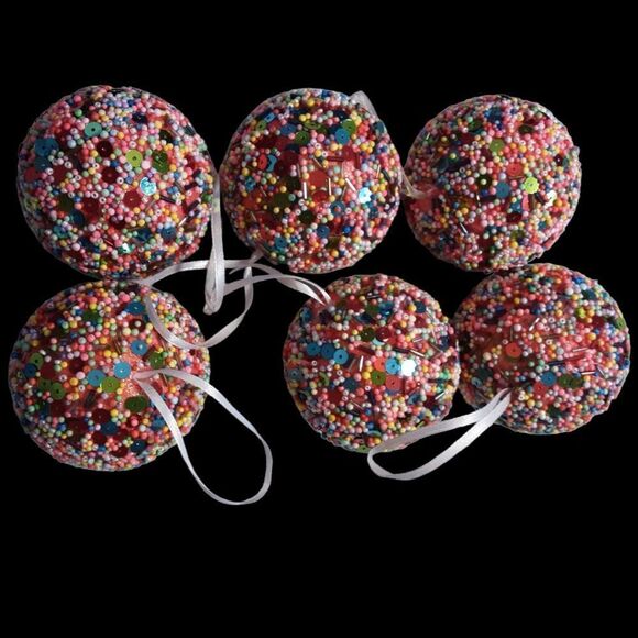 Tree Ornaments Rainbow "Candy" Sprinkles 3.5" Ribbon Hangers Set of… - Picture 1 of 3